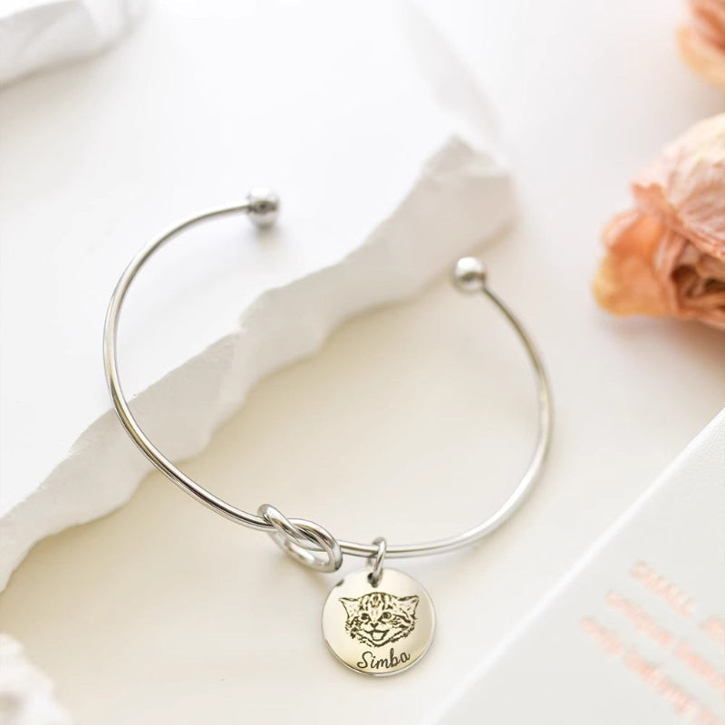 Custom Pet Avatar And Engraved Open Bracelet