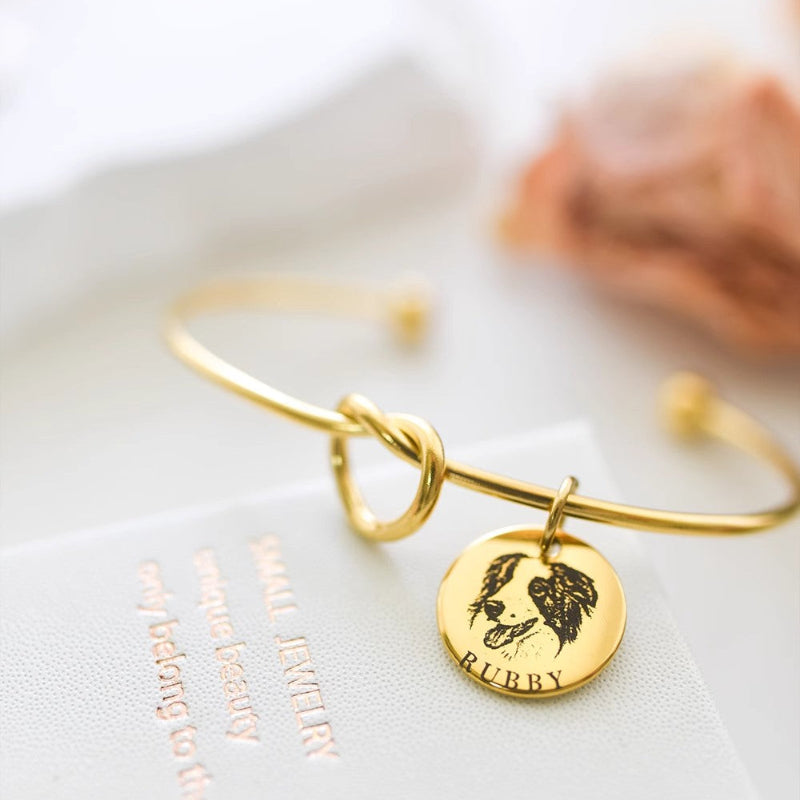 Custom Pet Avatar And Engraved Open Bracelet