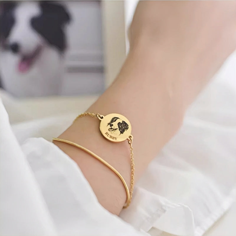 Custom Pet Photo Round Pendant Bracelet