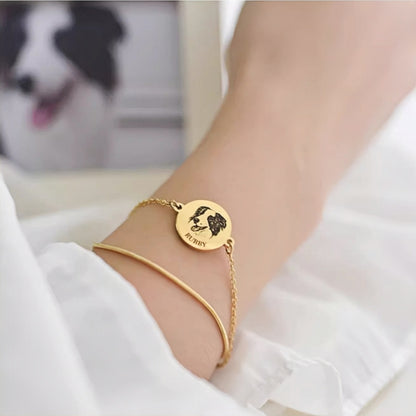 Custom Pet Photo Round Pendant Bracelet