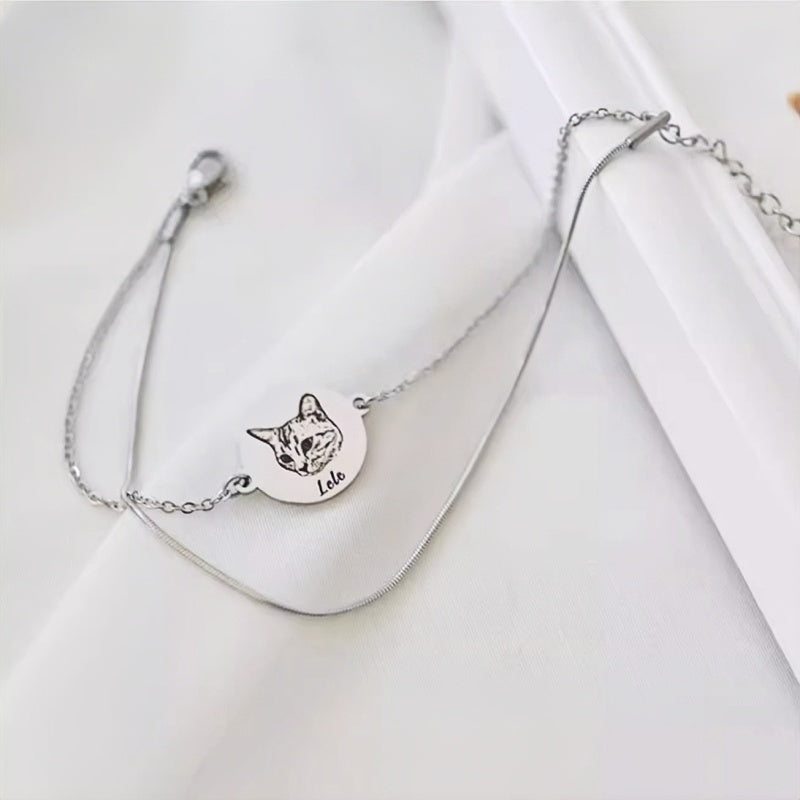Custom Pet Photo Round Pendant Bracelet