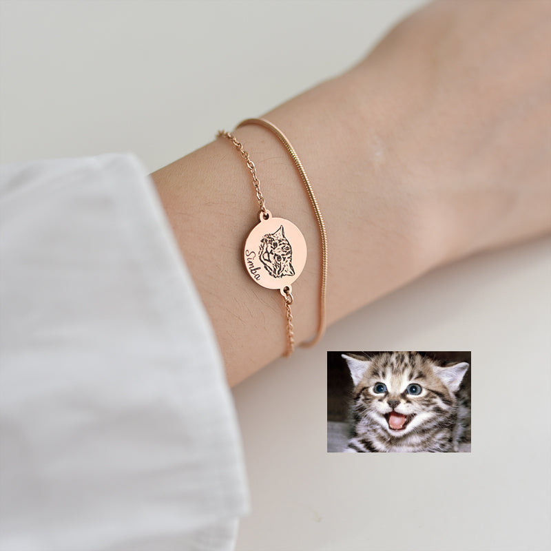 Custom Pet Photo Round Pendant Bracelet
